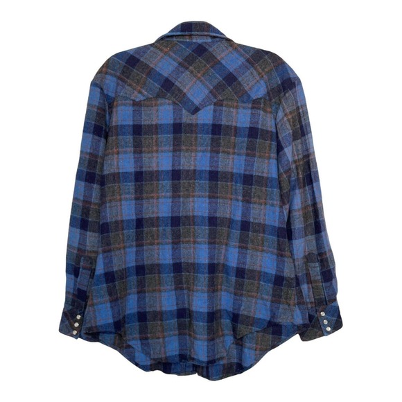 K-Mart Large Mens Blue Long Sleeve Plaid Pockets Collared Button Up Shirt - Picture 2 of 7